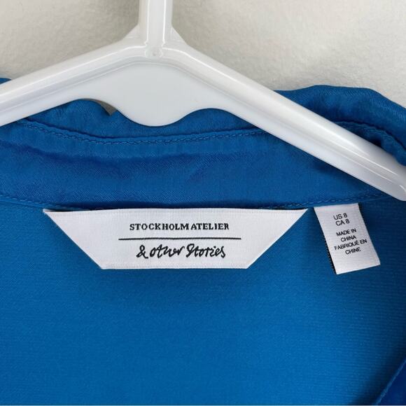 & Other Stories Mini Faux Wrap Satin Shirtdress Size 8 - Picture 5 of 10